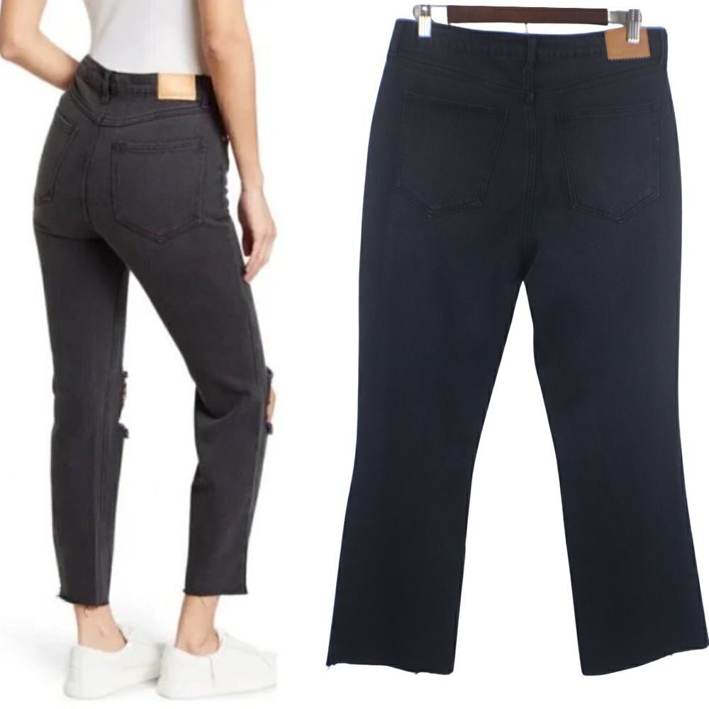 Avec Les Filles Women Size 29 Black Distressed Kick Flare Denim Cotton NEW Jeans - Picture 4 of 12